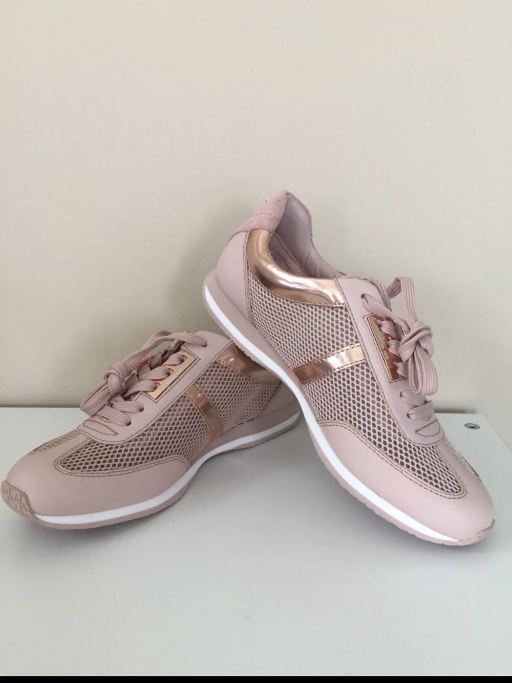 Michael Kors Blush Pink and Rose Gold Lace-Up Sneakers